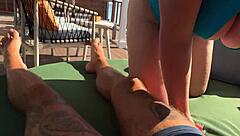 I watch my mother-in-law give sloppy handjob on ocean terrace