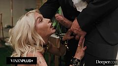 Bratty submissive Emma Rosie blindfolded, bound, and fucked in ass with buttplug