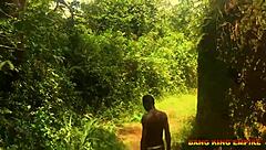 ebony femdom leads halloween orgy with big black cock on local road