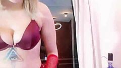 This sexy participant uses large toys during performances