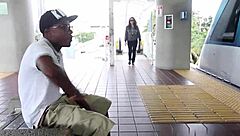 Pregnant slut in daylight gave a blow job to the black guy