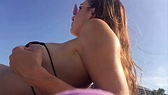 Italian milf flashes big tits at florida beach