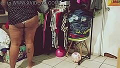 Curvy Mexican BBW cleans room voyeur style