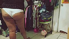Curvy Mexican BBW cleans room voyeur style