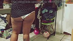 Curvy Mexican BBW cleans room voyeur style