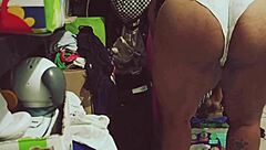 Curvy Mexican BBW cleans room voyeur style