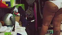 Curvy Mexican BBW cleans room voyeur style