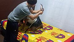 I found my mother-in-law recording erotic sex tape in my apartment then she asked for help to complete the homemade porn video