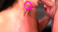 Curvy milf with big tits gets oiled and fucked by huge cock