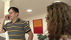 Brunette with big tits seduced him in school