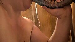 BBW gags on monster dildo