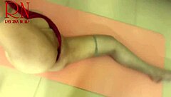 Yoga time in the office with stunning Regina Noir