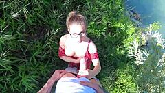 petite girl screams for help lost in nature i help her she sucks cock well