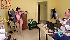 Yoga time in the office with stunning Regina Noir