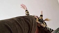 Kinky Elza Kom in foot fetish action with her signature tights and pad