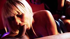 Two enthusiastic guys fuck sexy blonde in ass and mouth