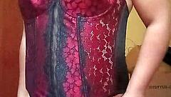 Shirley Dancing Sexy In Red-Black Corset And Lingerie