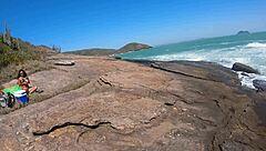 Skinny Babe Pees And Fucks On Beach In Cowgirl