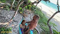 Petite Exotic Couple Rips Clothes For Public Beach Fingering!