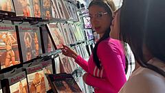 beautiful busty latinas shop for lingerie at sex store