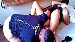 Latina wife humiliates cuckold husband with lover