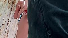 The cute and juicy chick played with a new toy