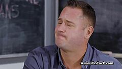 Small Tits Petite Asian Teen Rides Teacher's Cock by Chalkboard in Classroom