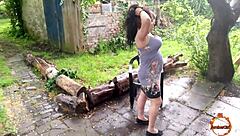 Pornstar klaudiaambergirl masturbates her big natural tits during storm