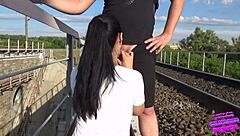 Yo, check this amateur brunette getting pounded outdoors in doggystyle!