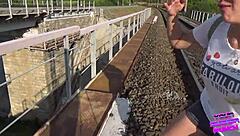 Yo, check this amateur brunette getting pounded outdoors in doggystyle!