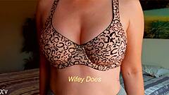 milf shows big natural tits in leopard bra lingerie