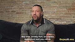 Tattooed brunette deep-throats and rides boyfriend's cock