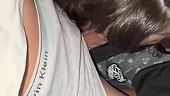 Her pussy full of milk when she rides his big dick