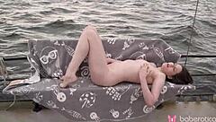 Stunning solo brunette Margo von Tesse's yacht 4K scene