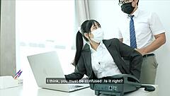 Female manager of the office tries to seduce her staff member in workplace