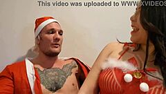 Two young Asian girls in a hot Christmas gangbang, featuring the stunning 18yo model
