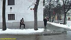 Redhead MILF with big ass pees in public