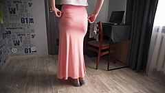 The allure of a visible panty line through maxi skirt