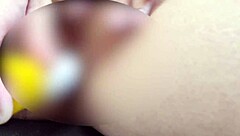 Married Asian Woman Pleasures Herself with Toy on Chair