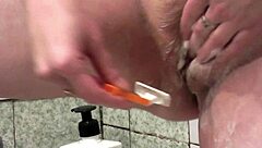 Sexy MILF Frina Shaves Her Pussy In Bathroom.