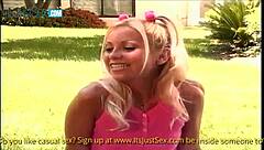 blonde teen enjoys huge cock in park