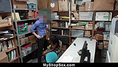 teen sucks security officer's cock at work.