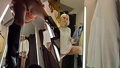 upskirt peek at blonde in public fitting room