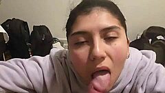 Girlfriend gives quick blowjob, can't let go of my dick in pov