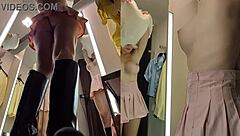 upskirt peek at blonde in public fitting room