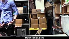 teen sucks security officer's cock at work.