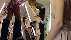 upskirt peek at blonde in public fitting room