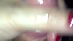 Red Nail Hand Stroking Cock To Cumshot