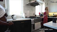 Housewife chats with guest in living room