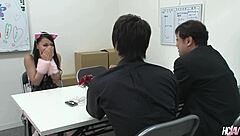 Japanese cutie ren azumi enjoys two cocks